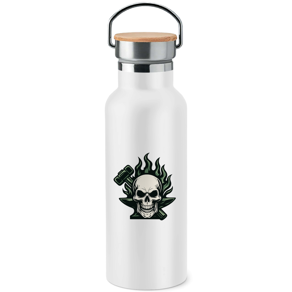 Edelstahl-Trinkflasche mit Bambusdeckel Logo ohne Text
