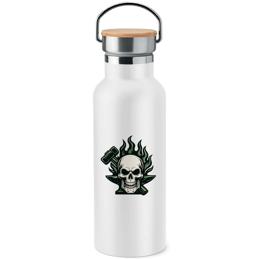 Edelstahl-Trinkflasche mit Bambusdeckel Logo ohne Text