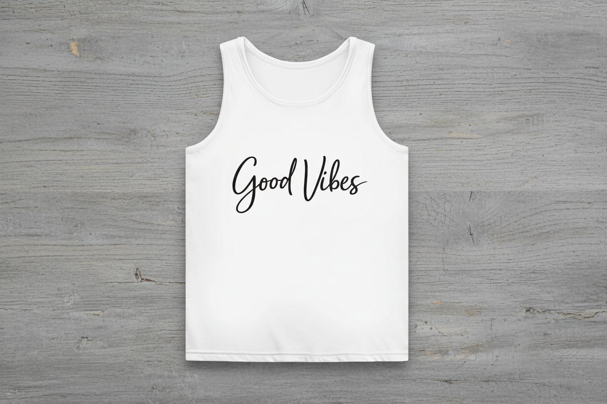 Damen Basic Tank Top Gute Vibes in eleganter Schrift