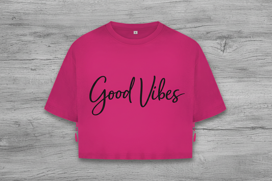 Damen Oversize Crop Top Gute Vibes in eleganter Schrift