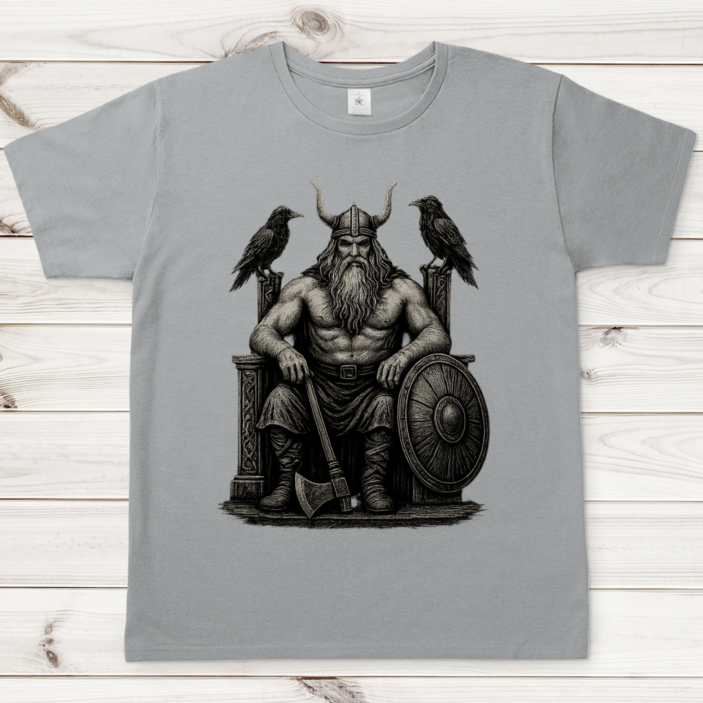 Herren T-Shirt Odin auf seinem steinernen Thron