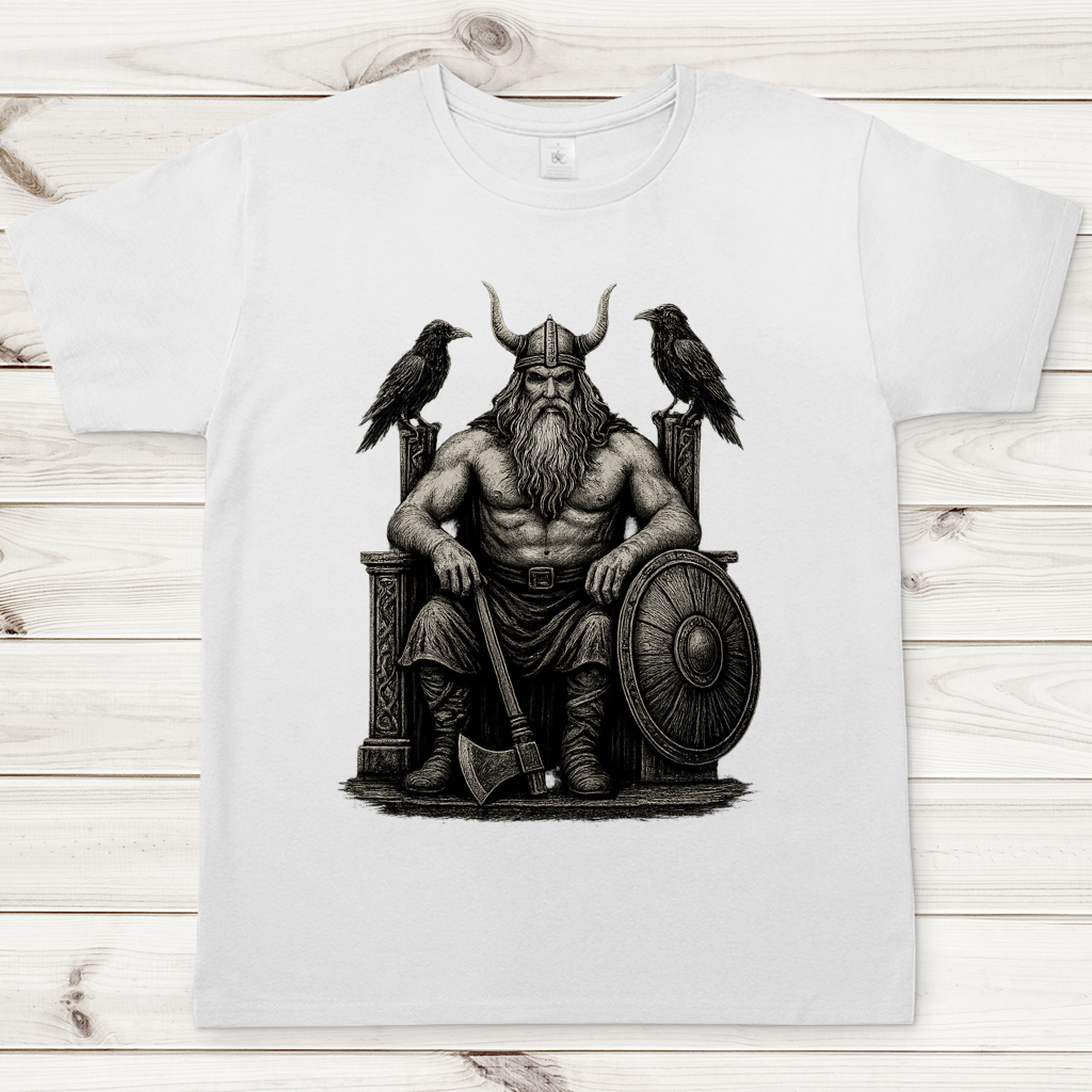 Herren T-Shirt Odin auf seinem steinernen Thron