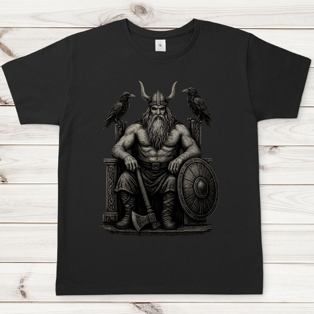 Herren T-Shirt Odin auf seinem steinernen Thron