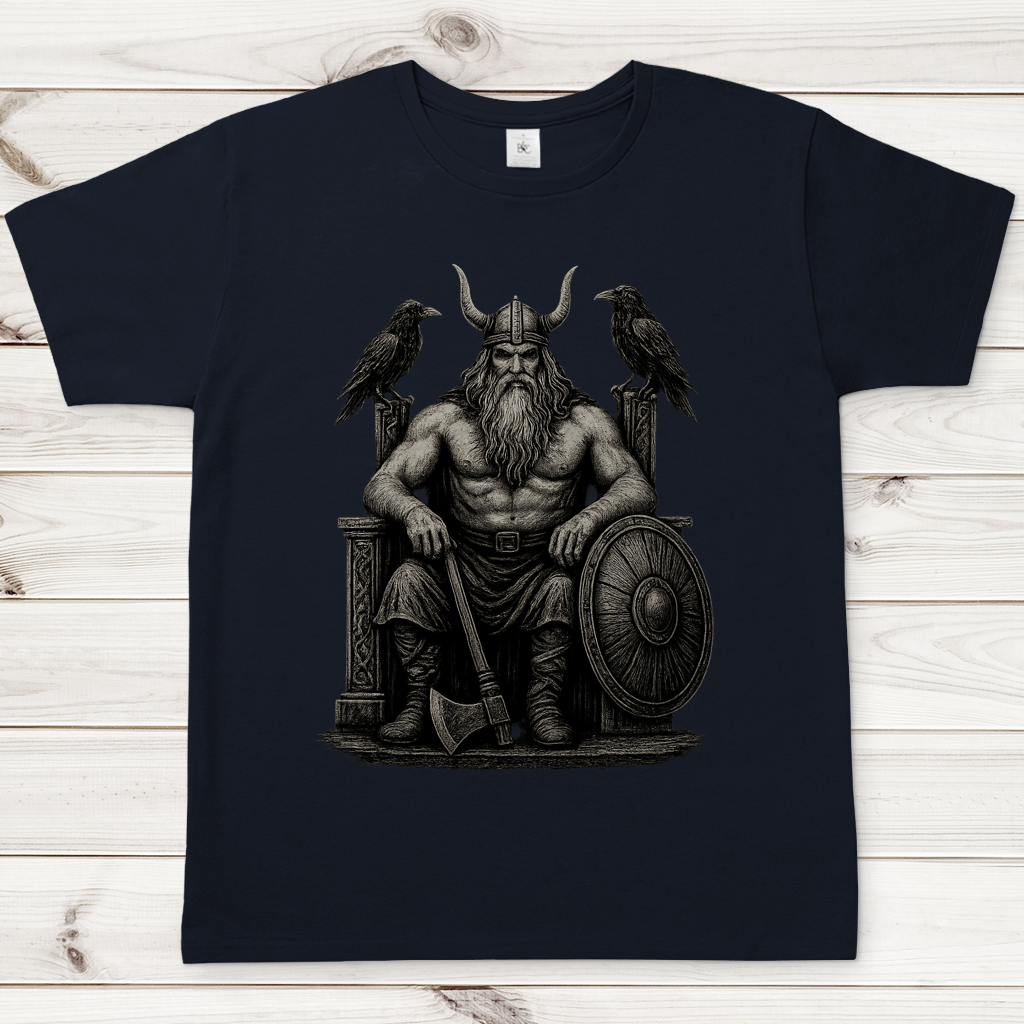 Herren T-Shirt Odin auf seinem steinernen Thron