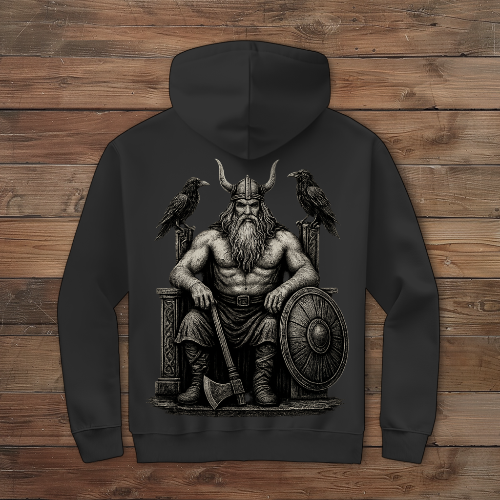 Herren Zipper Hoodie Odin auf seinem steinernen Thron