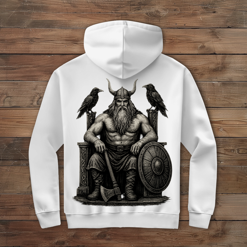 Herren Zipper Hoodie Odin auf seinem steinernen Thron