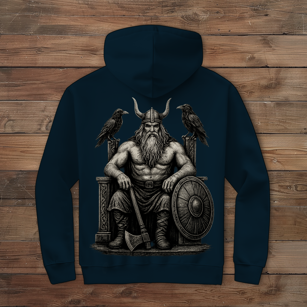 Herren Zipper Hoodie Odin auf seinem steinernen Thron