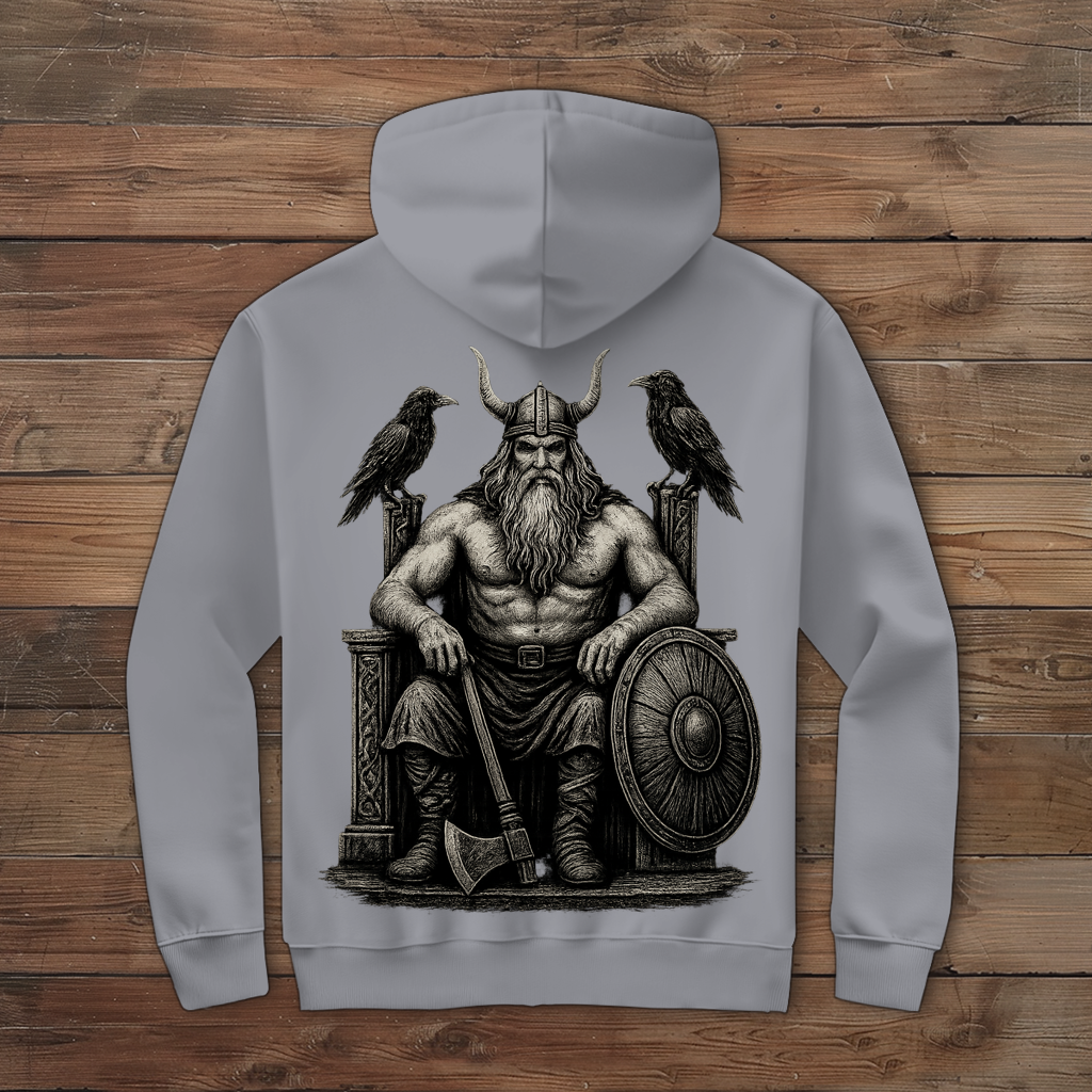 Herren Zipper Hoodie Odin auf seinem steinernen Thron