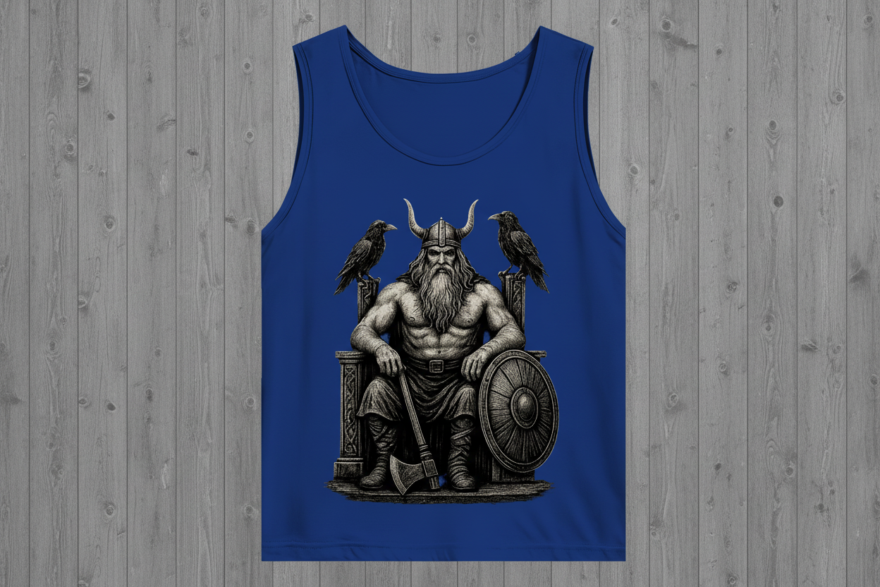 Herren Basic Tank Top Odin auf seinem steinernen Thron