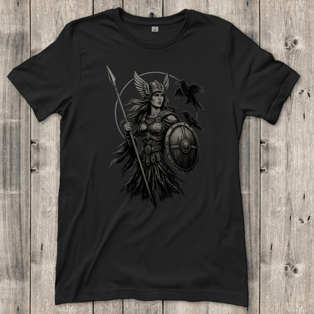 Damen T-Shirt Valkyrie mit Raben im Detail