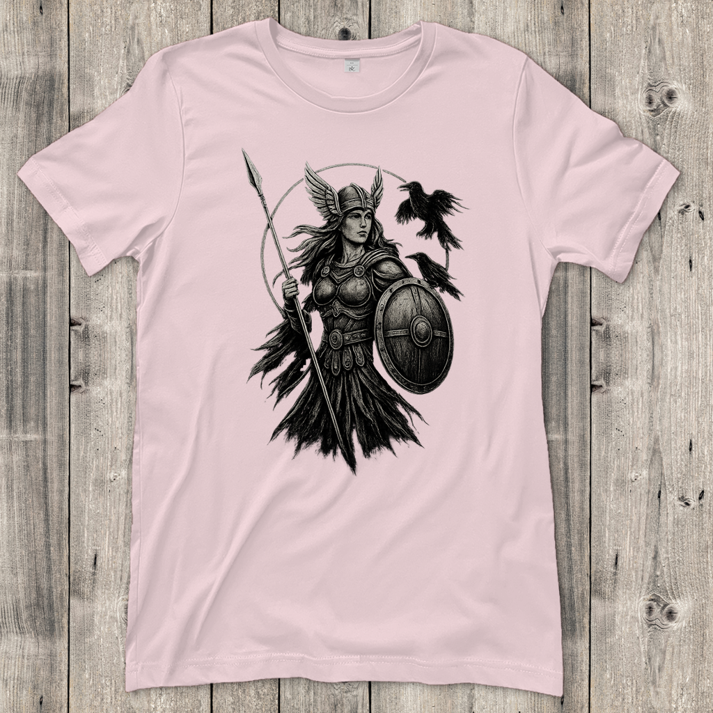 Damen T-Shirt Valkyrie mit Raben im Detail