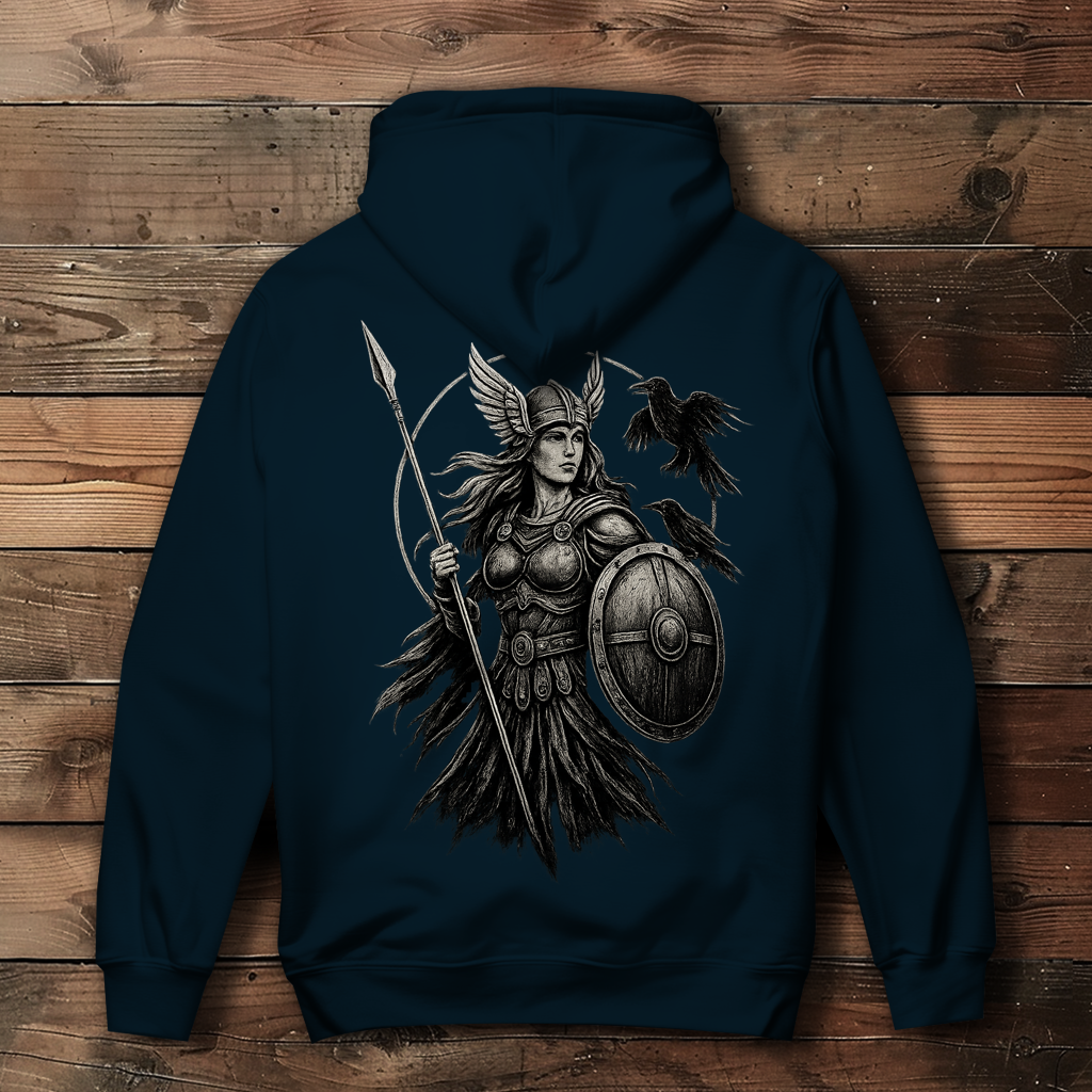 Damen Hoodie Valkyrie mit Raben im Detail