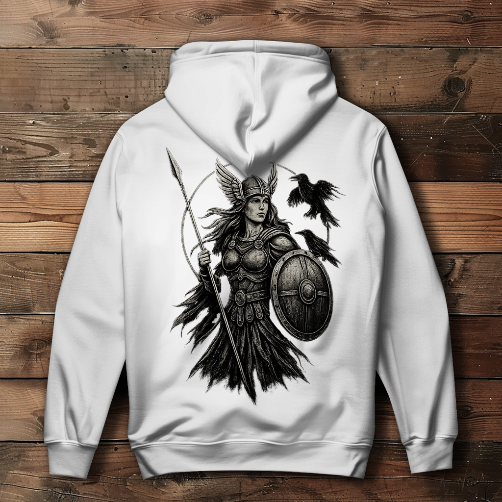 Damen Hoodie Valkyrie mit Raben im Detail