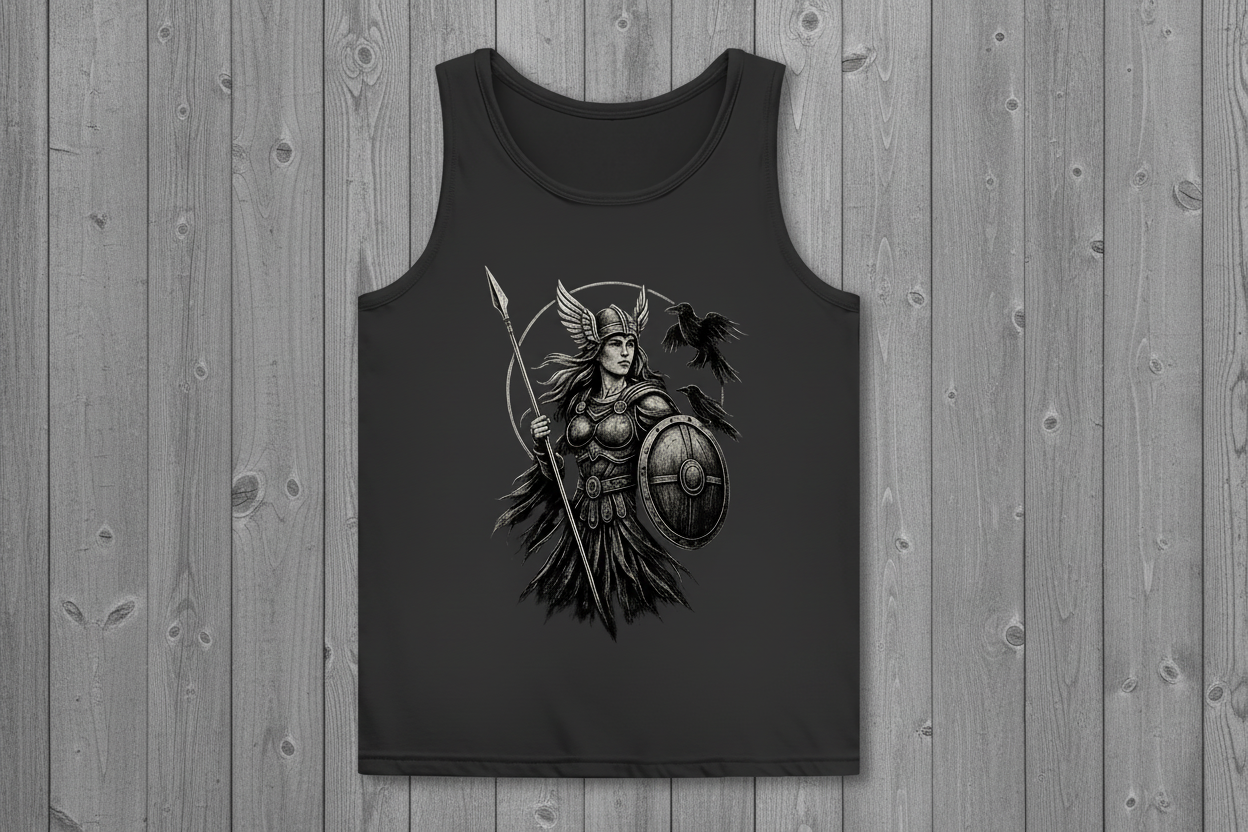 Damen Basic Tank Top Valkyrie mit Raben im Detail