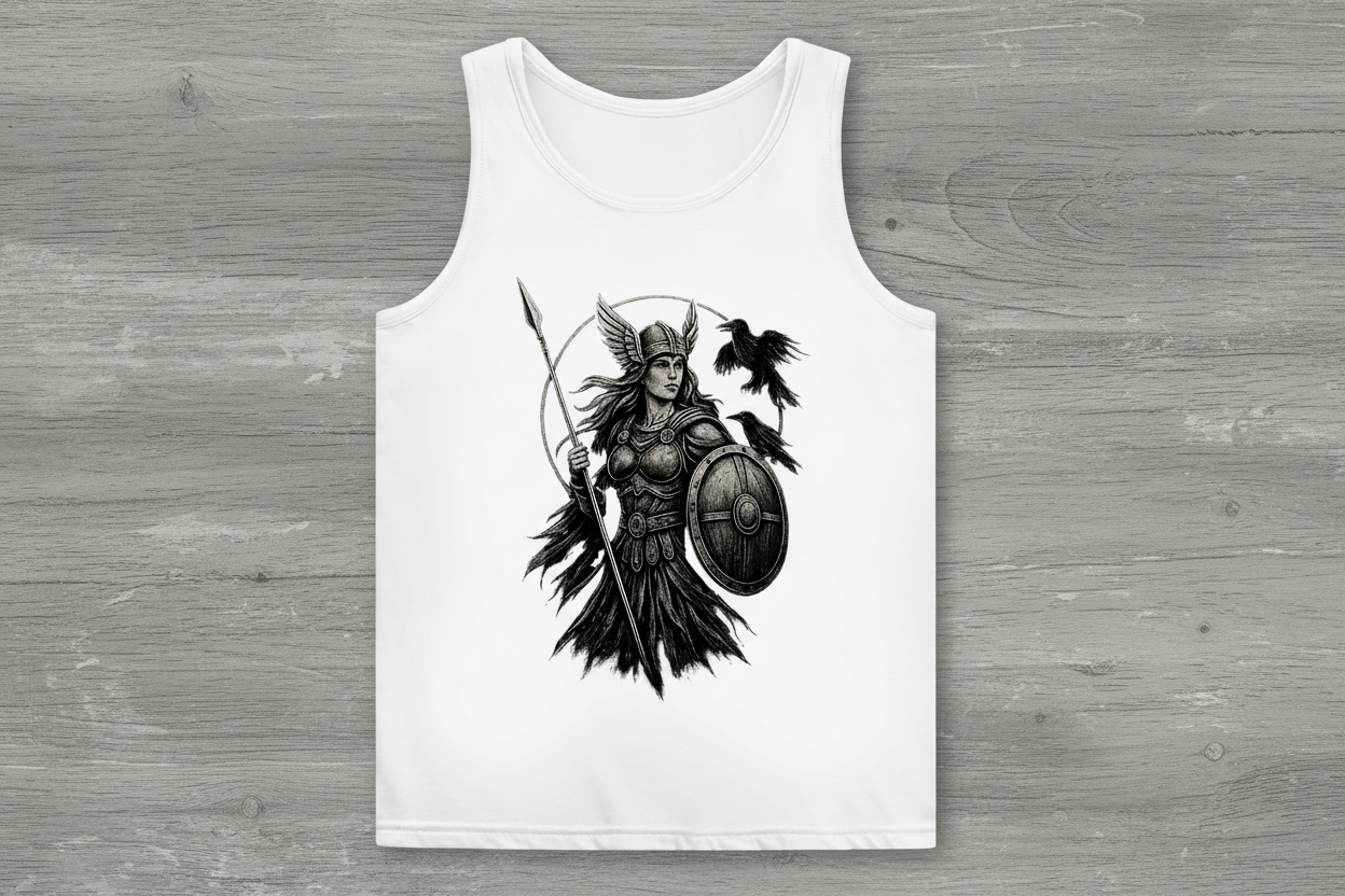 Damen Basic Tank Top Valkyrie mit Raben im Detail