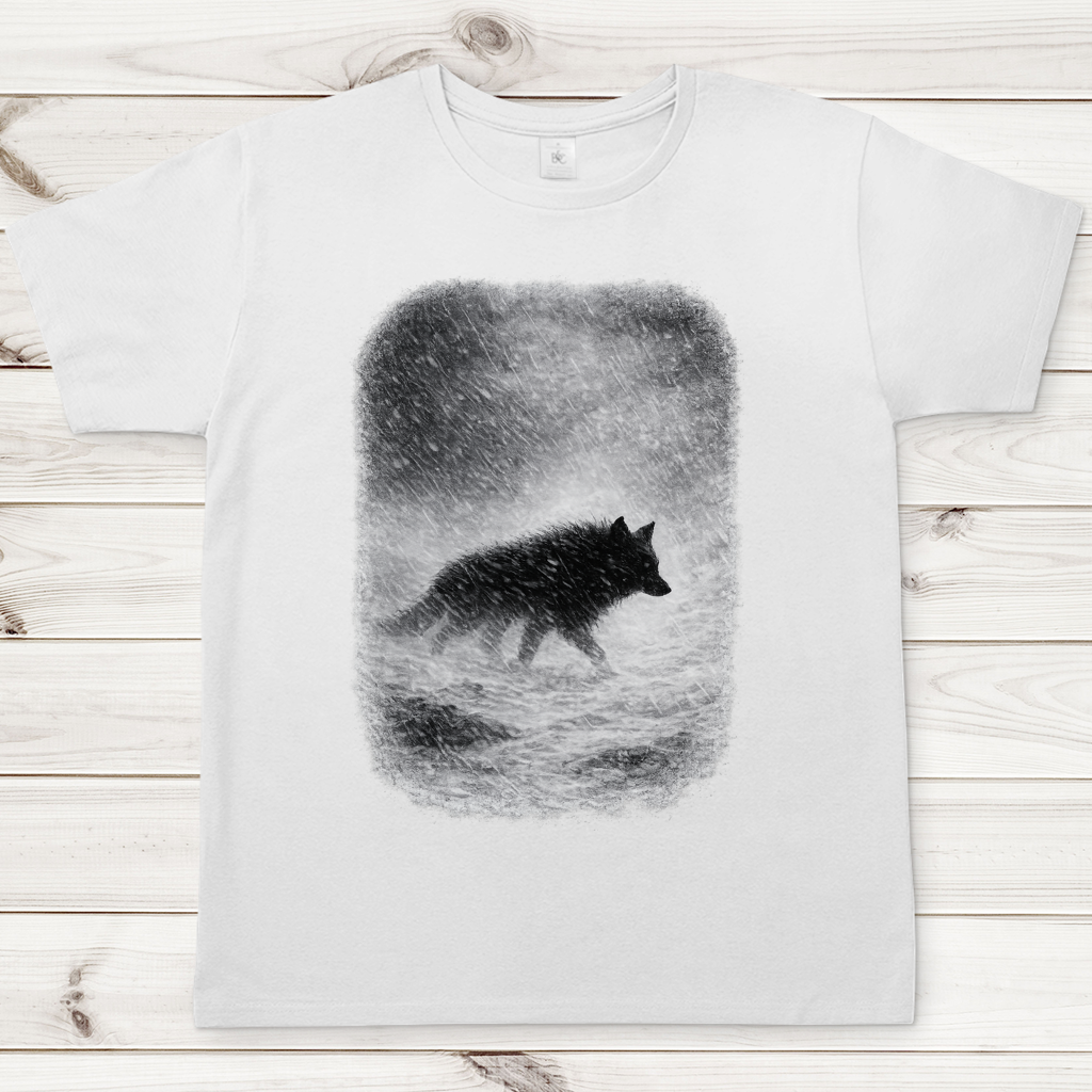 Herren T-Shirt Wolf im Schneesturm