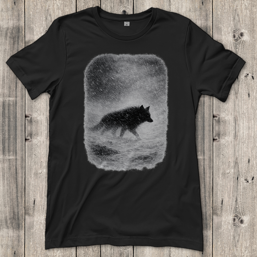 Damen T-Shirt Wolf im Schneesturm