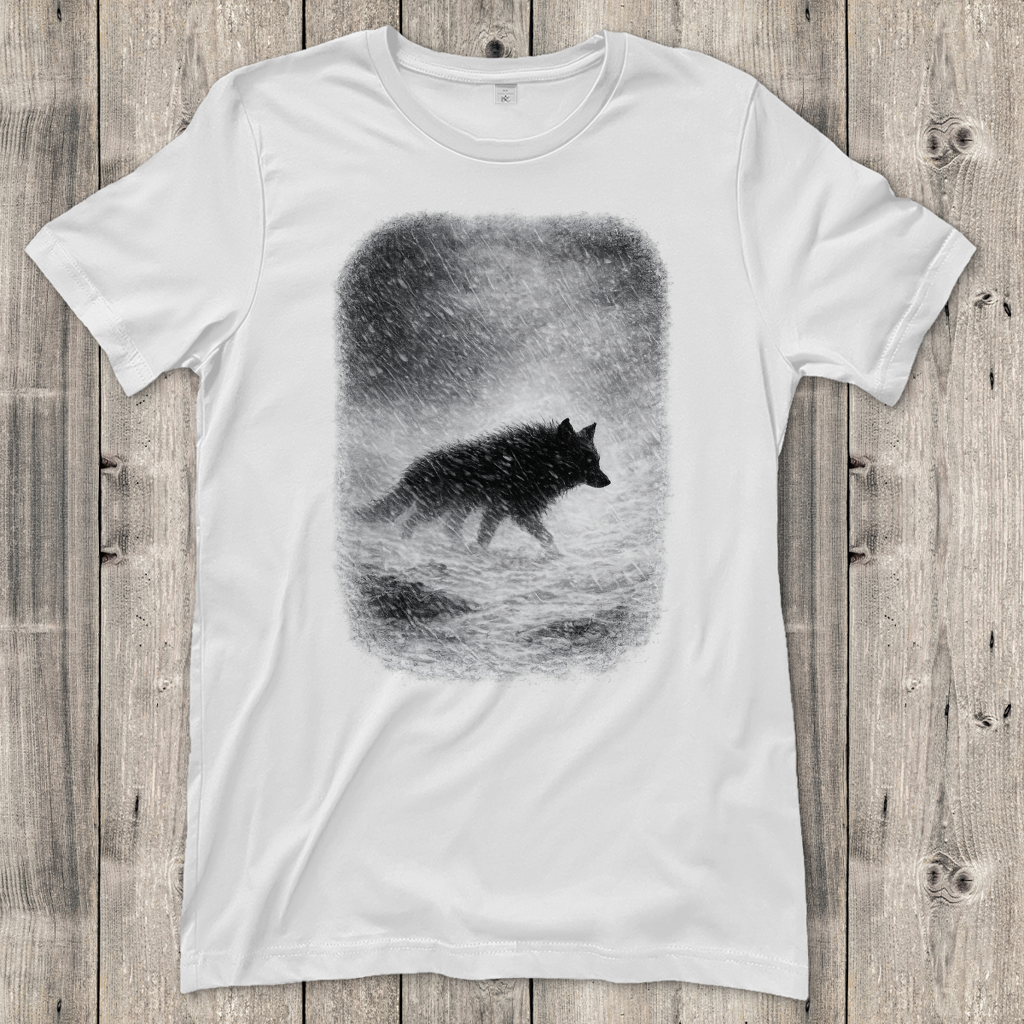 Damen T-Shirt Wolf im Schneesturm