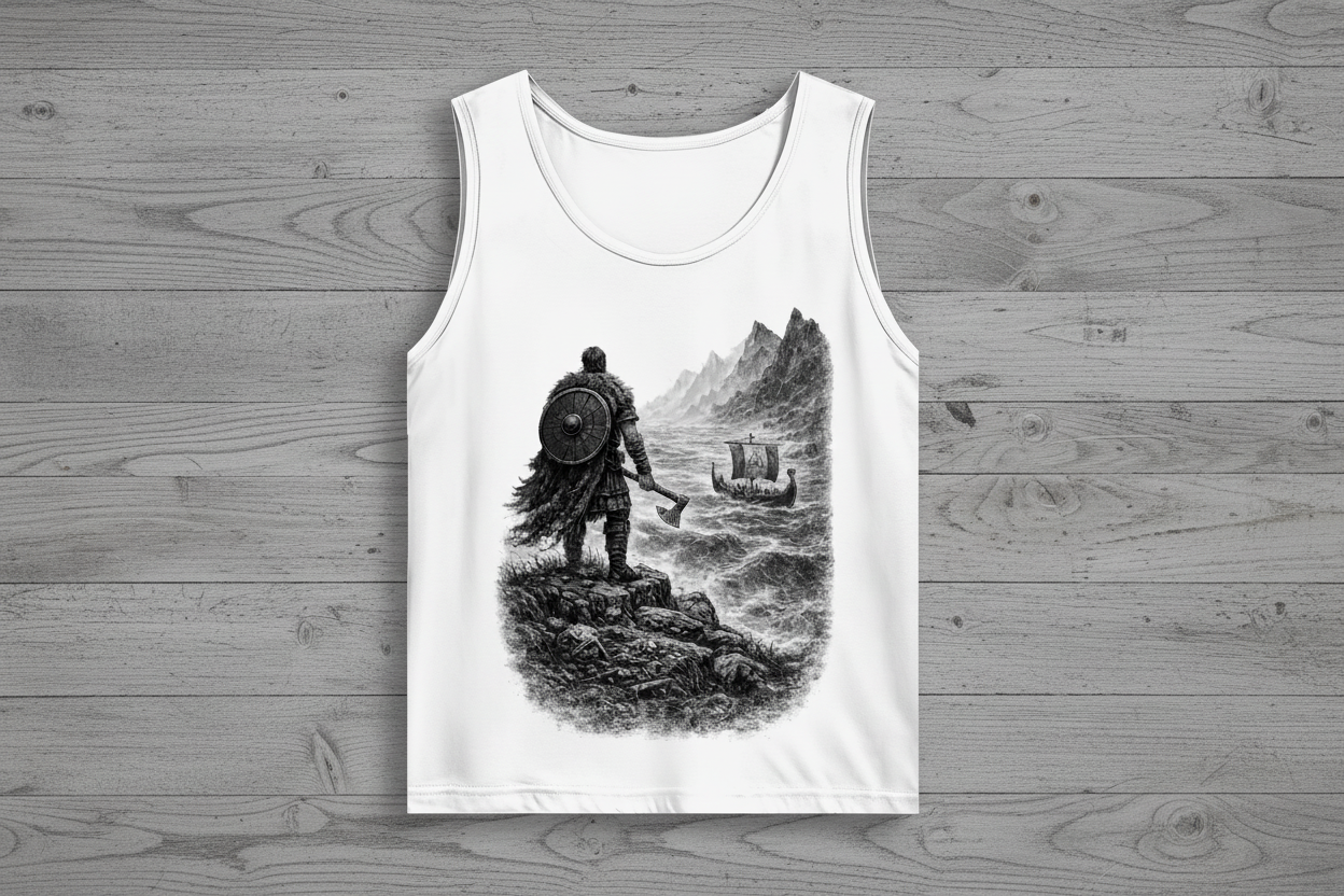 Herren Basic Tank Top Vikingkrieger auf stürmischer Felsenklippe