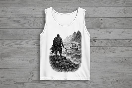 Herren Basic Tank Top Vikingkrieger auf stürmischer Felsenklippe