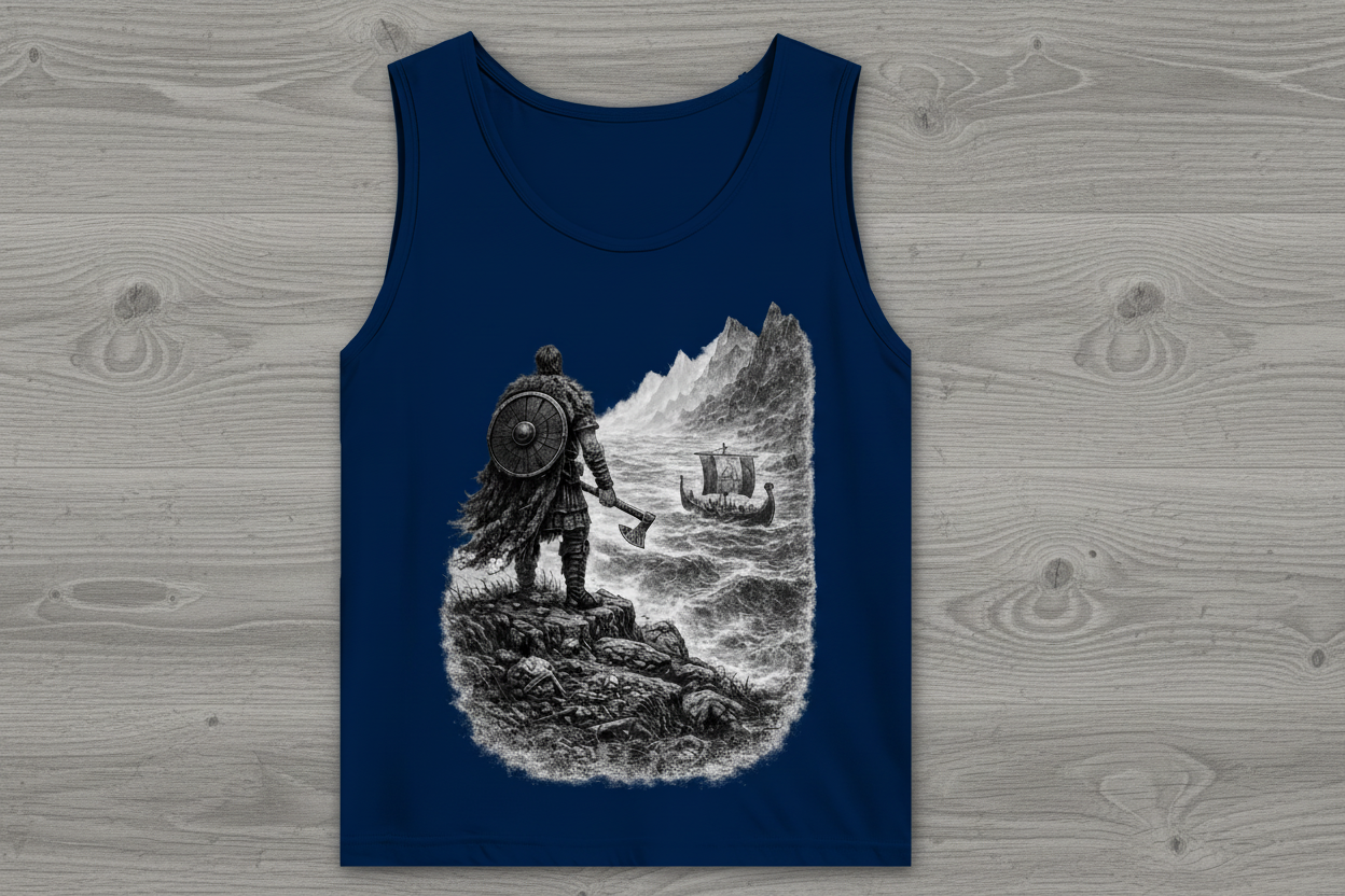 Herren Basic Tank Top Vikingkrieger auf stürmischer Felsenklippe