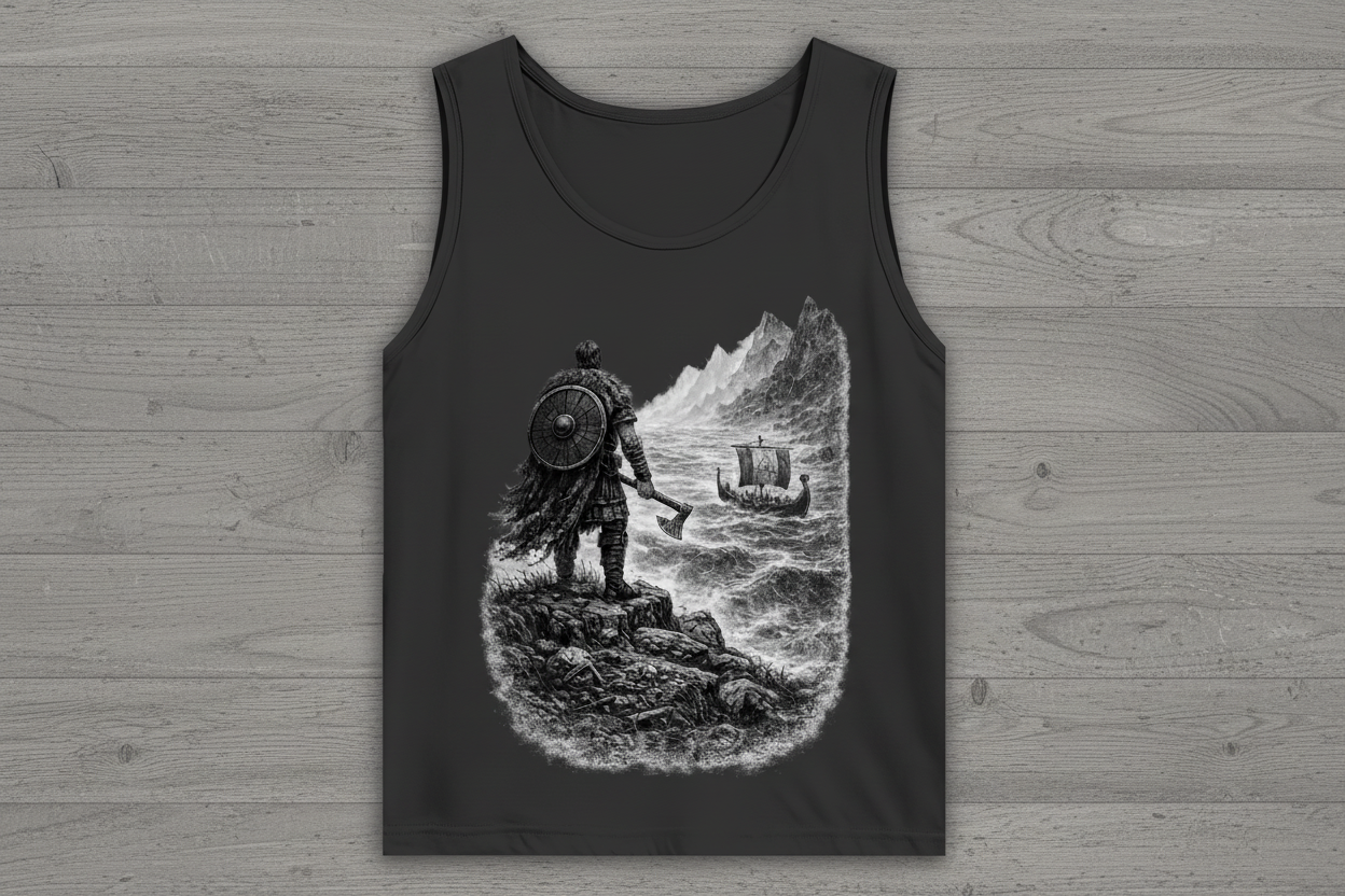 Herren Basic Tank Top Vikingkrieger auf stürmischer Felsenklippe