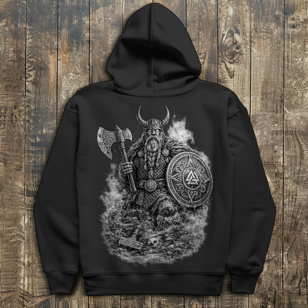 Herren Hoodie Viking Krieger im Nebel