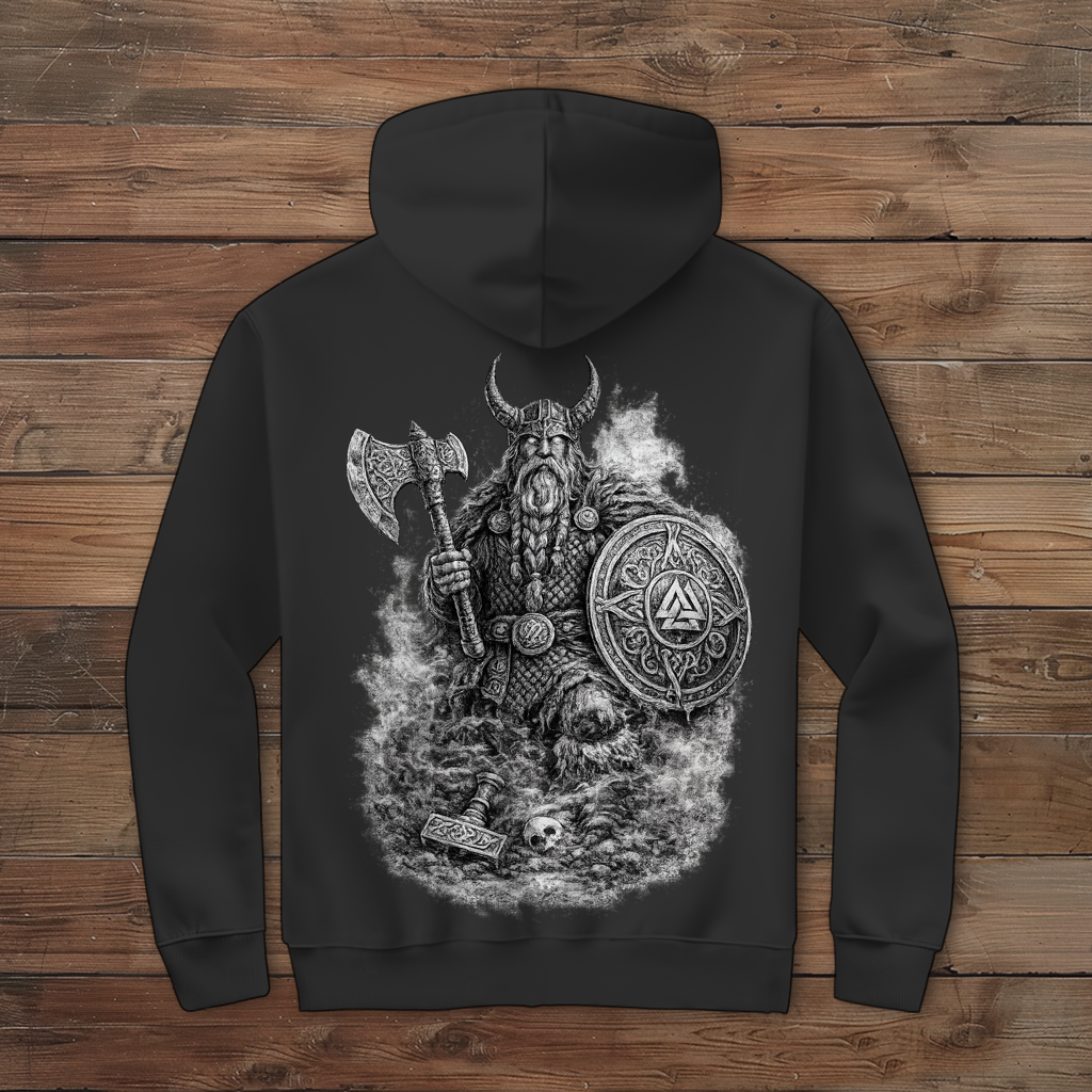 Herren Zipper Hoodie Viking Krieger im Nebel
