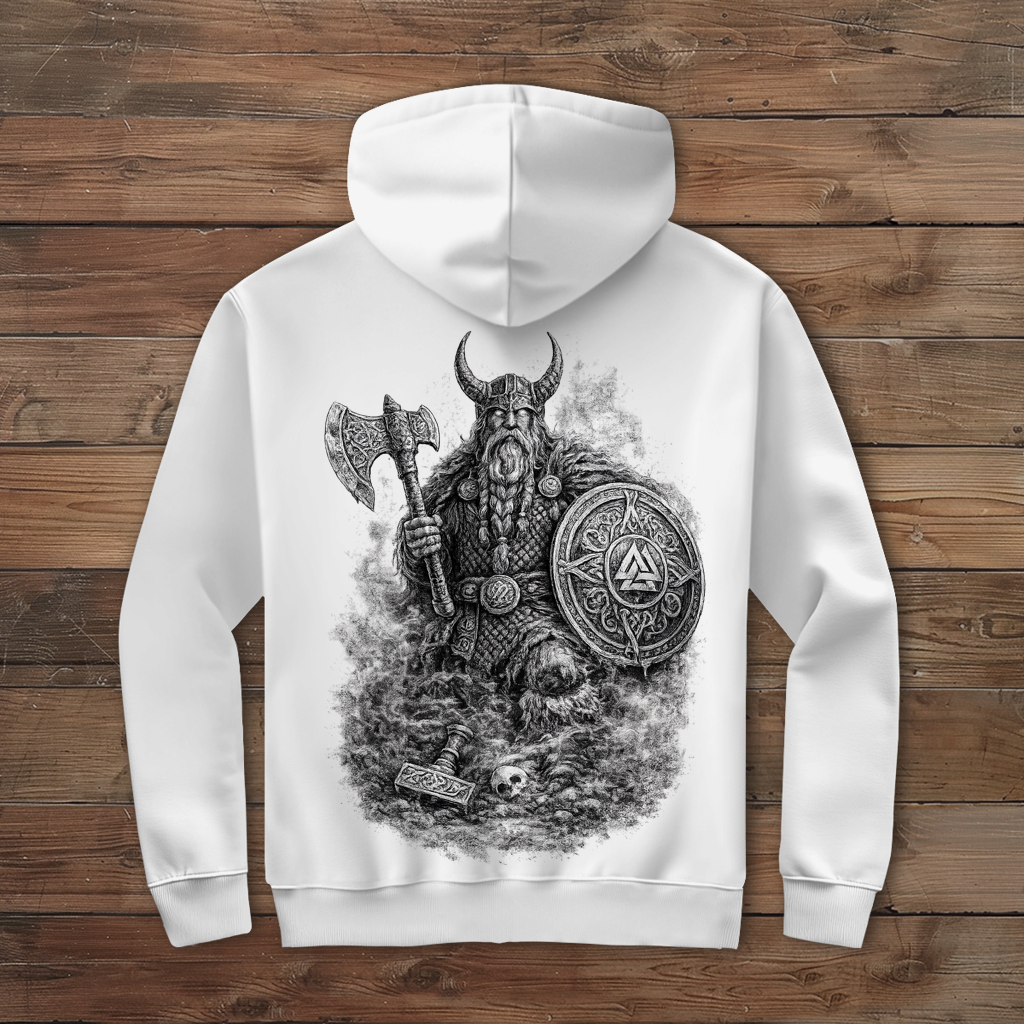 Herren Zipper Hoodie Viking Krieger im Nebel