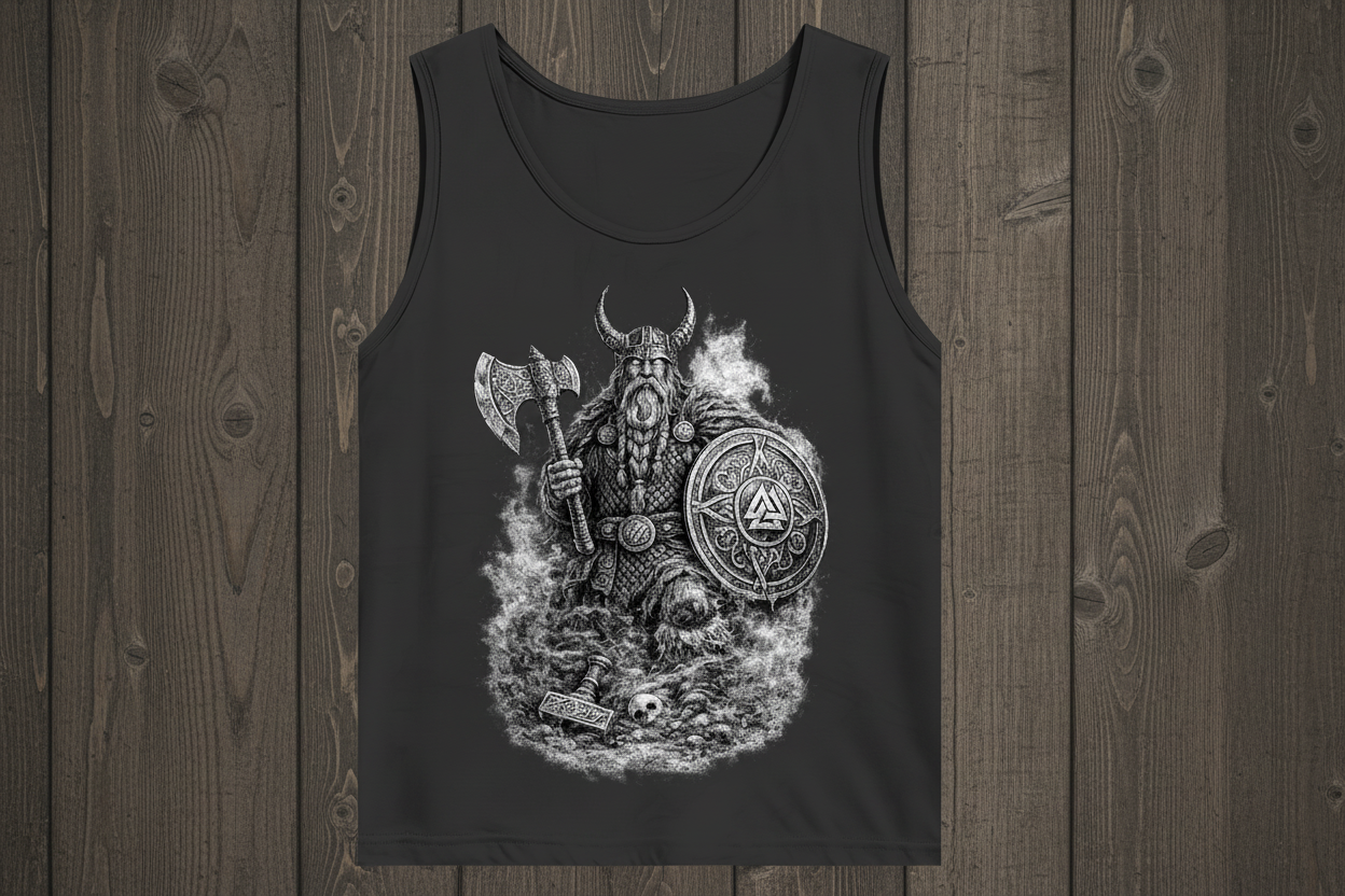 Herren Basic Tank Top Viking Krieger im Nebel