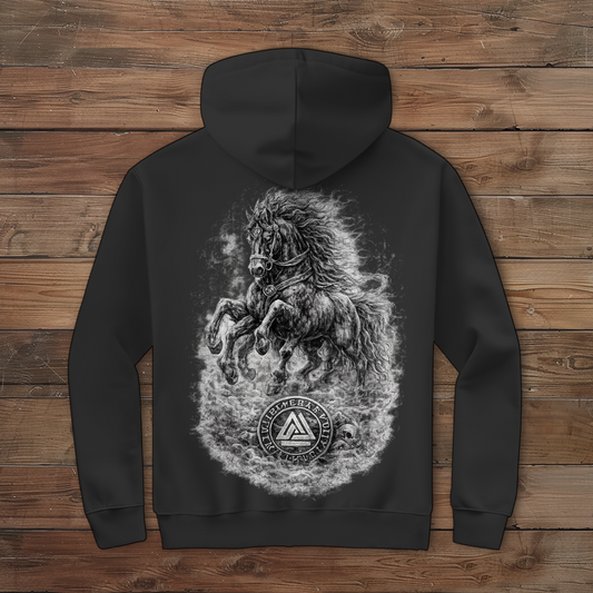 Herren Zipper Hoodie Pferd im Nebel mit Valknut-Symbol
