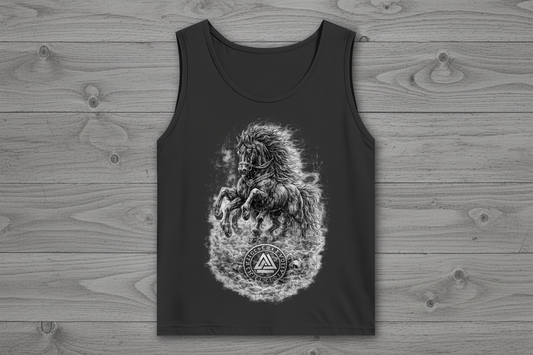 Herren Basic Tank Top Pferd im Nebel mit Valknut-Symbol