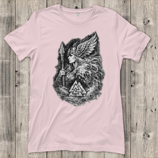 Damen T-Shirt Valkyrie im Nebel mit Valknut-Symbol
