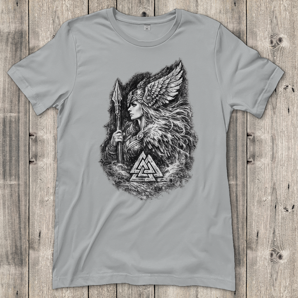 Damen T-Shirt Valkyrie im Nebel mit Valknut-Symbol
