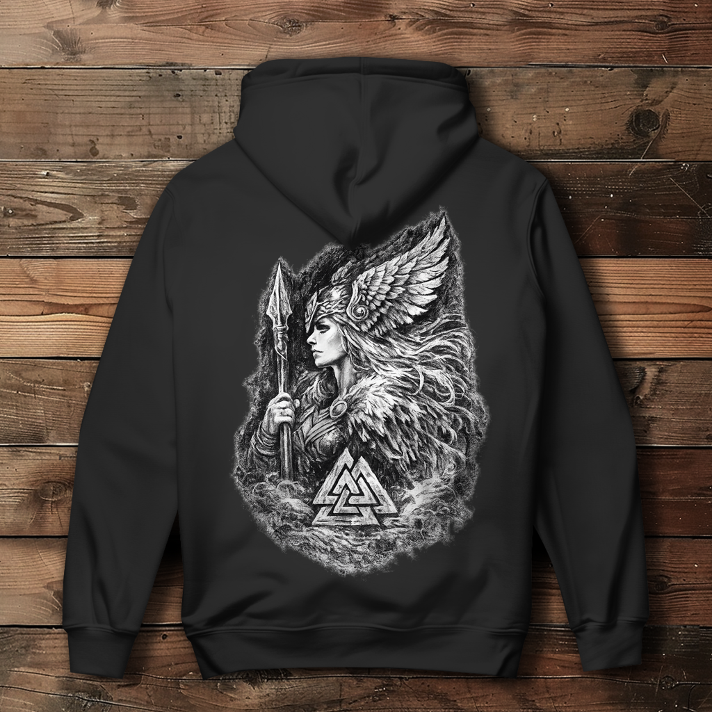 Damen Hoodie Valkyrie im Nebel mit Valknut-Symbol