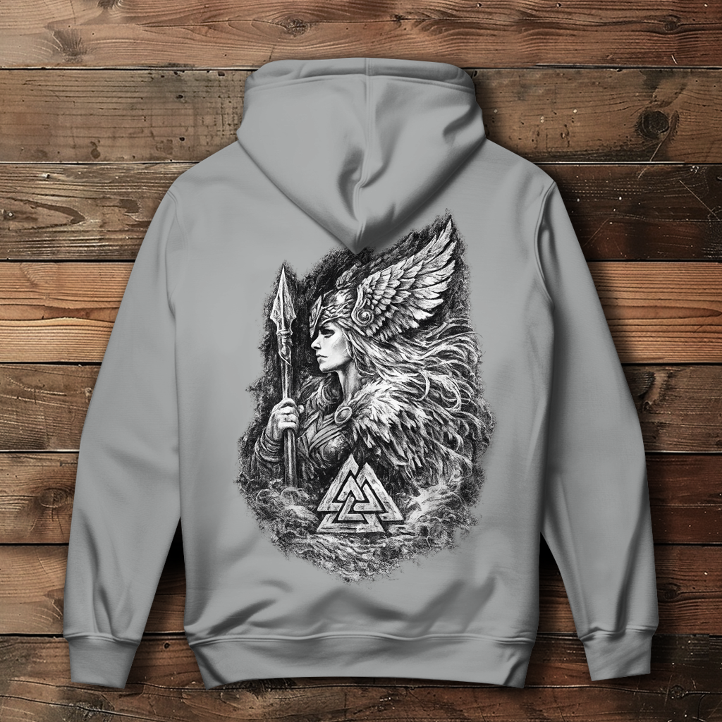 Damen Hoodie Valkyrie im Nebel mit Valknut-Symbol