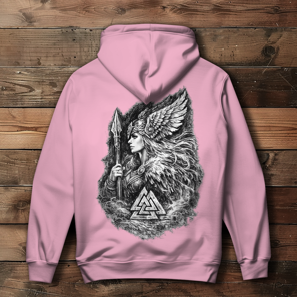 Damen Hoodie Valkyrie im Nebel mit Valknut-Symbol