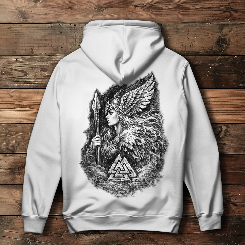 Damen Hoodie Valkyrie im Nebel mit Valknut-Symbol