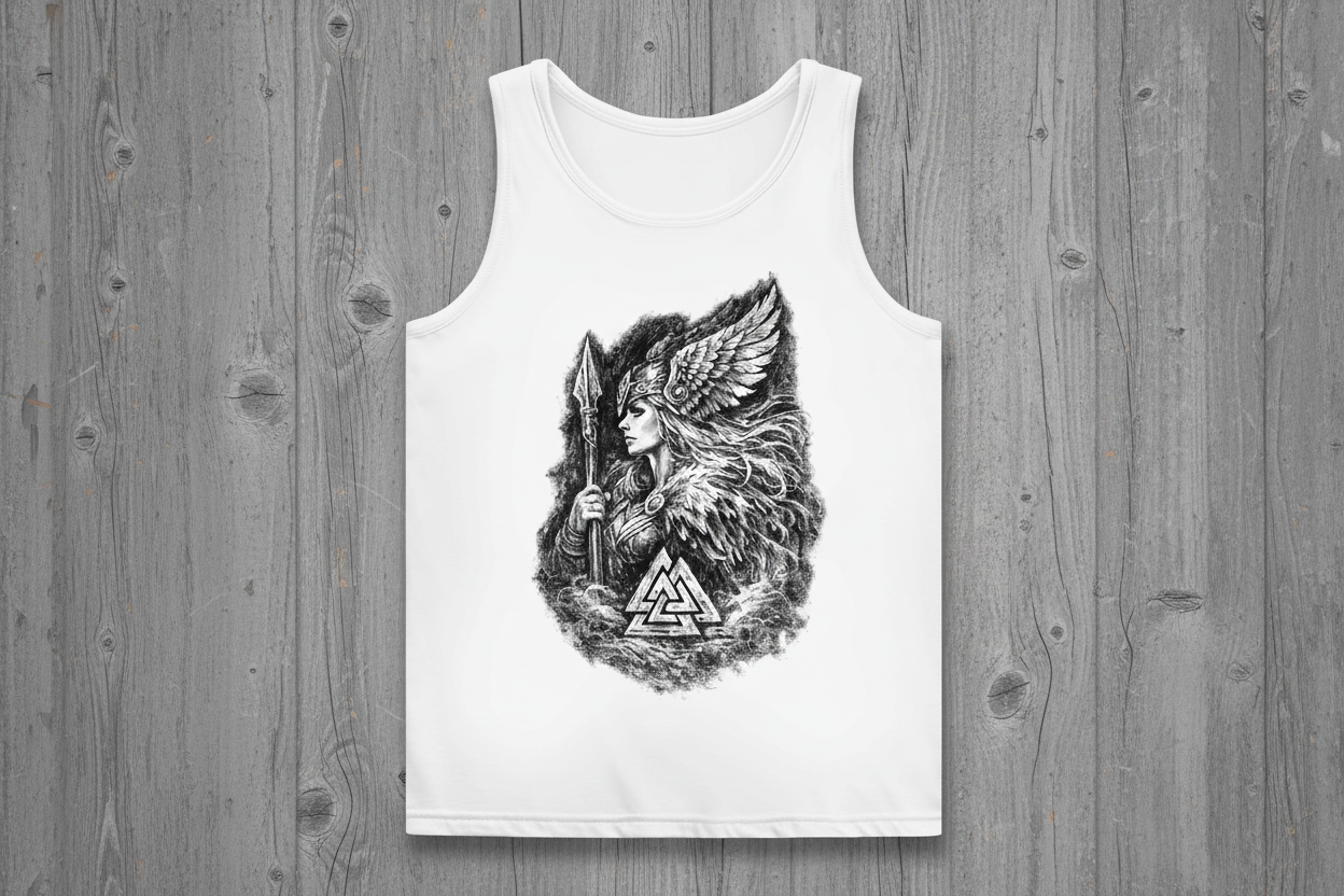 Damen Basic Tank Top Valkyrie im Nebel mit Valknut-Symbol