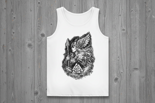 Damen Basic Tank Top Valkyrie im Nebel mit Valknut-Symbol
