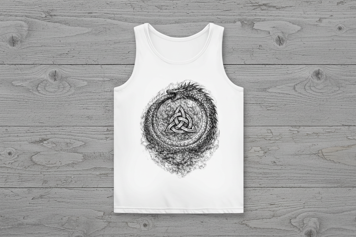 Damen Basic Tank Top Drachenouroboros mit Triquetra-Symbol