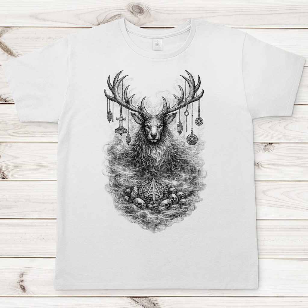 Herren T-Shirt Majestätischer Hirsch mit nordischen Talismanen