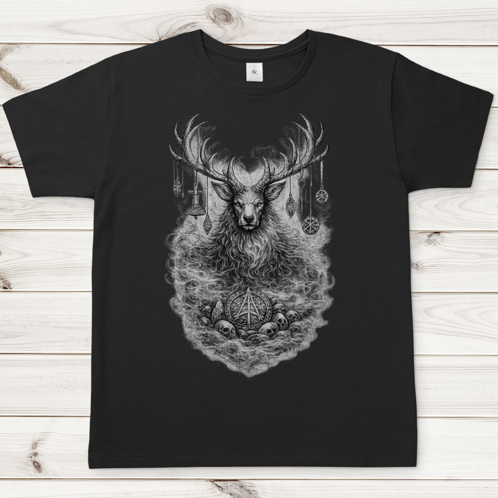 Herren T-Shirt Majestätischer Hirsch mit nordischen Talismanen