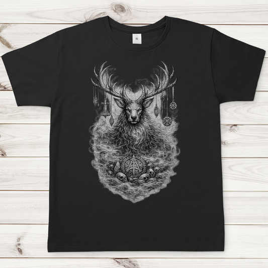 Herren T-Shirt Majestätischer Hirsch mit nordischen Talismanen
