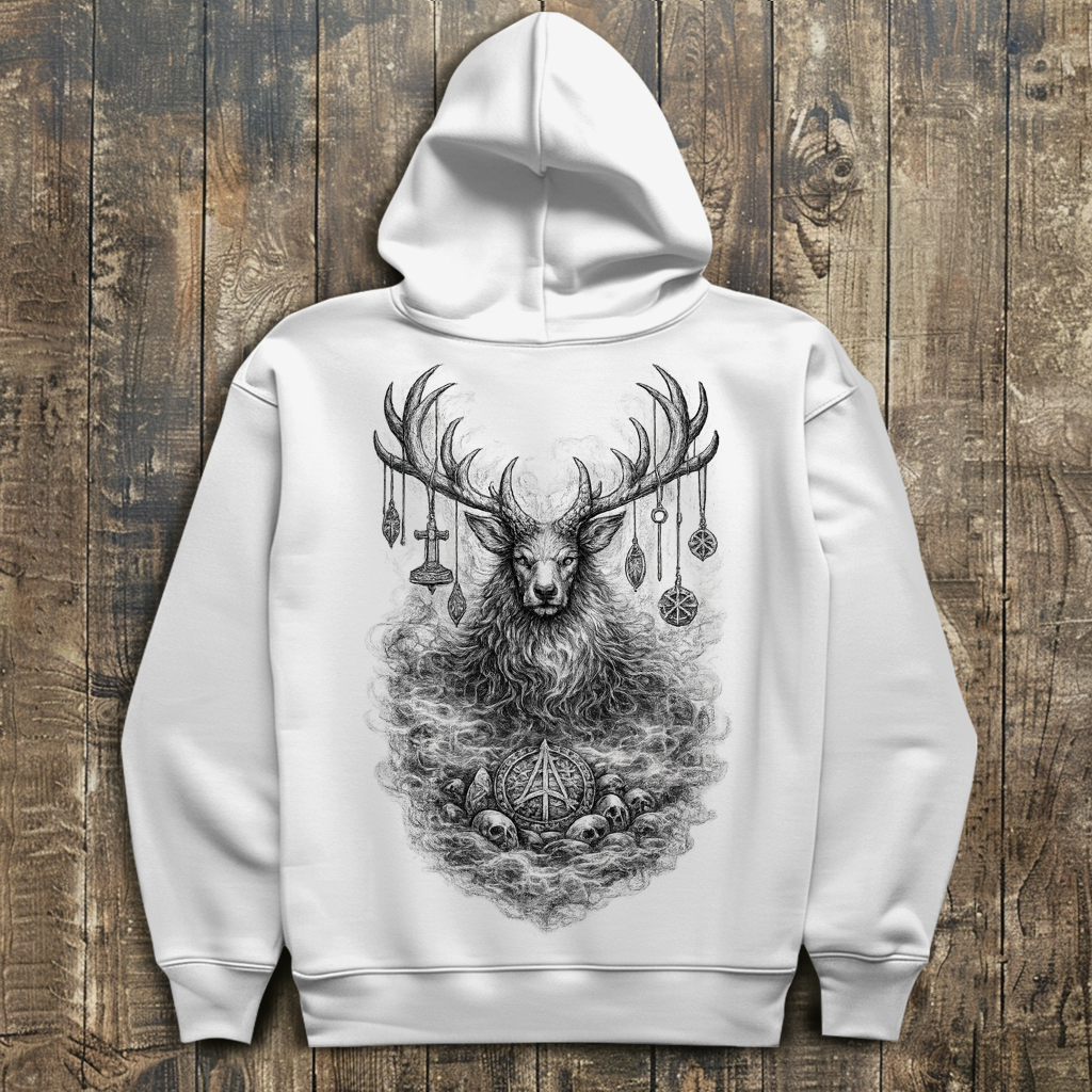 Herren Hoodie Majestätischer Hirsch mit nordischen Talismanen