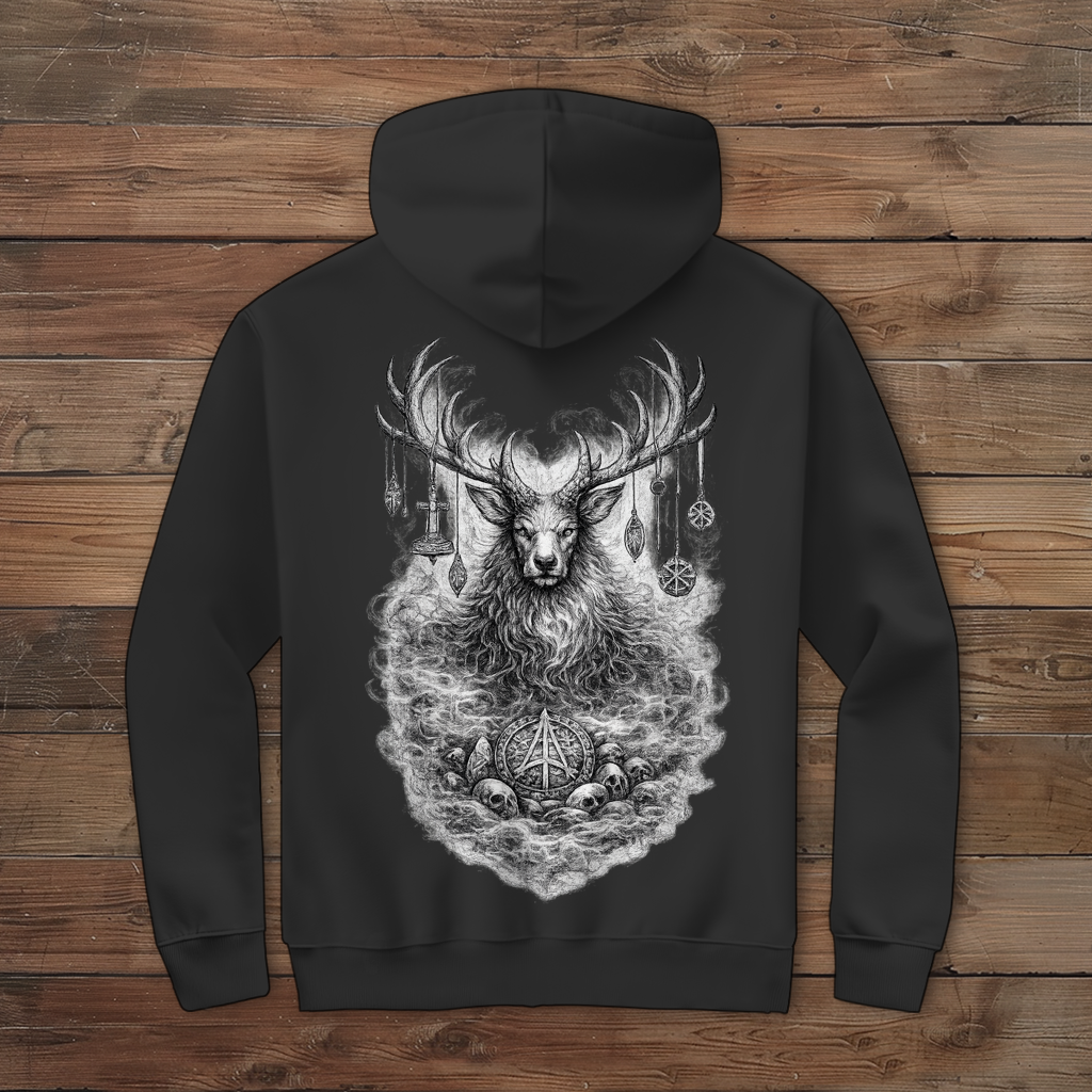 Herren Zipper Hoodie Majestätischer Hirsch mit nordischen Talismanen