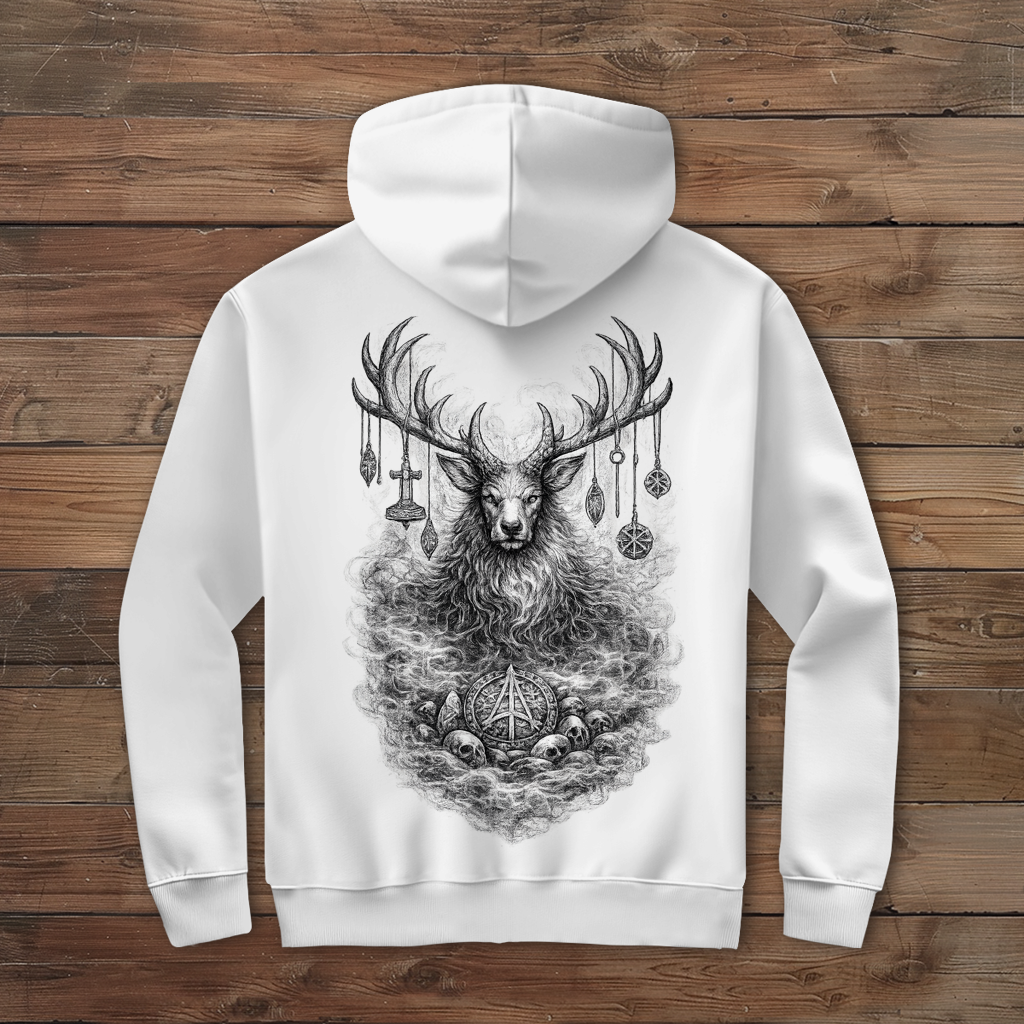 Herren Zipper Hoodie Majestätischer Hirsch mit nordischen Talismanen