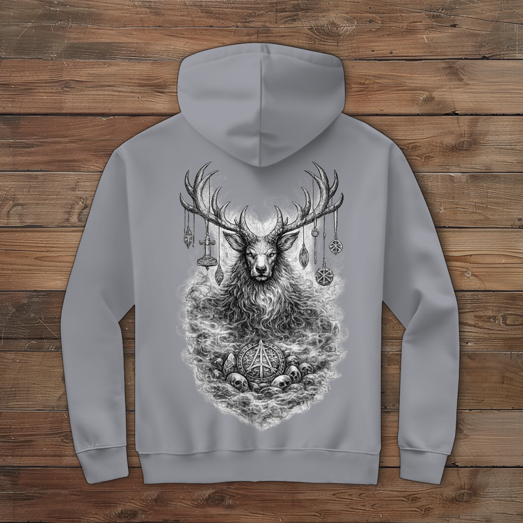 Herren Zipper Hoodie Majestätischer Hirsch mit nordischen Talismanen