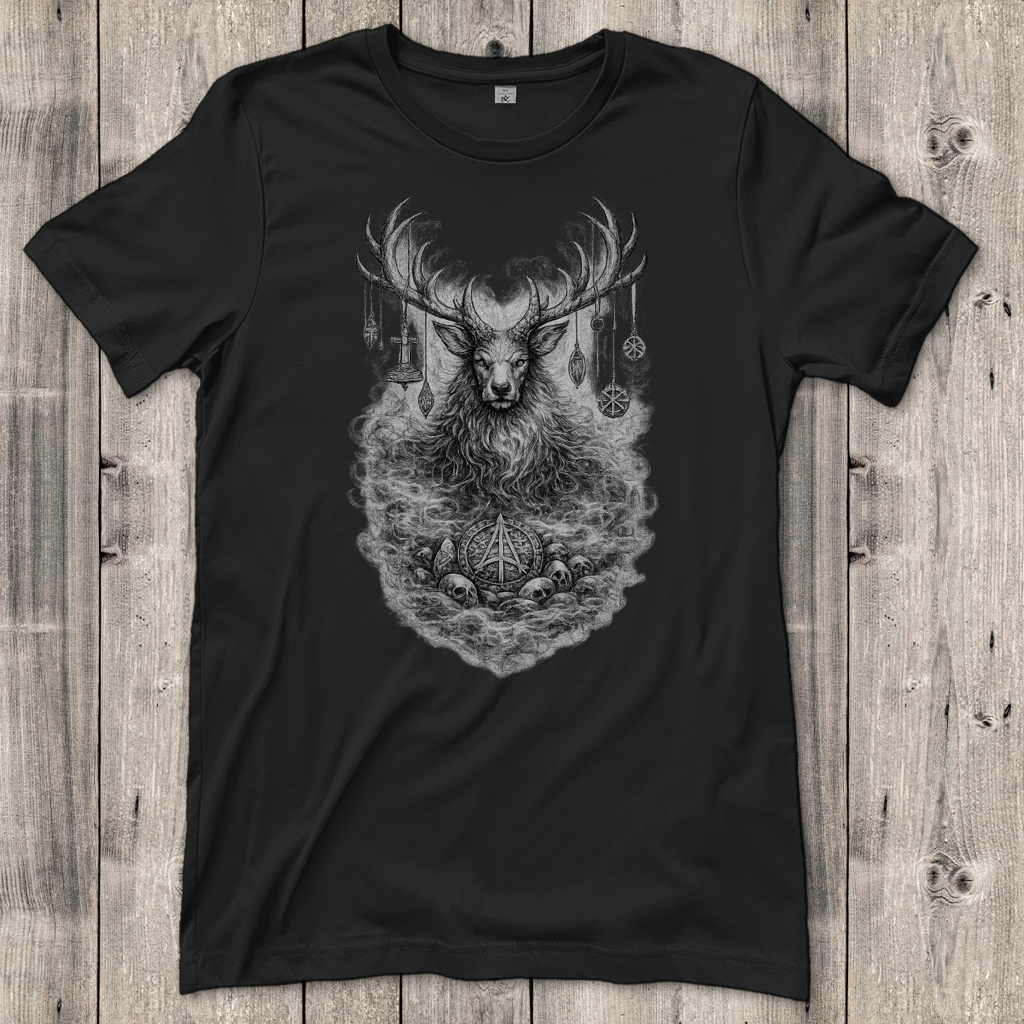 Damen T-Shirt Majestätischer Hirsch mit nordischen Talismanen