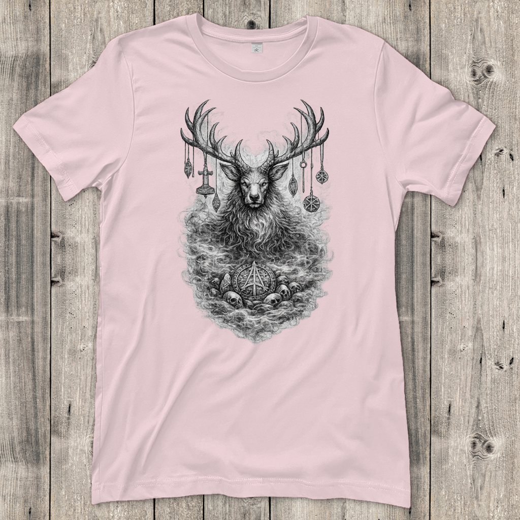 Damen T-Shirt Majestätischer Hirsch mit nordischen Talismanen